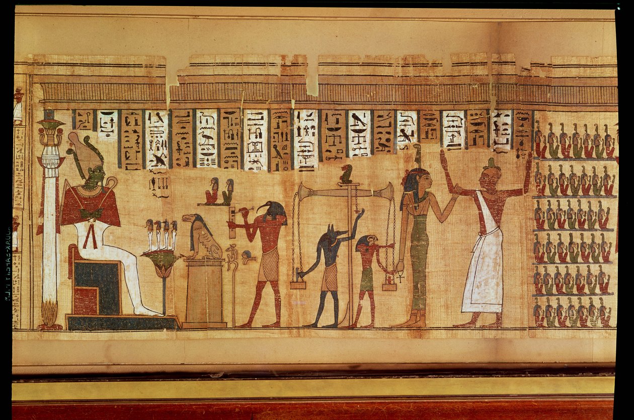 The Judgment of Osiris, detalj från en bok om de döda, sen period (papyrus) av Egyptian 30th Dynasty