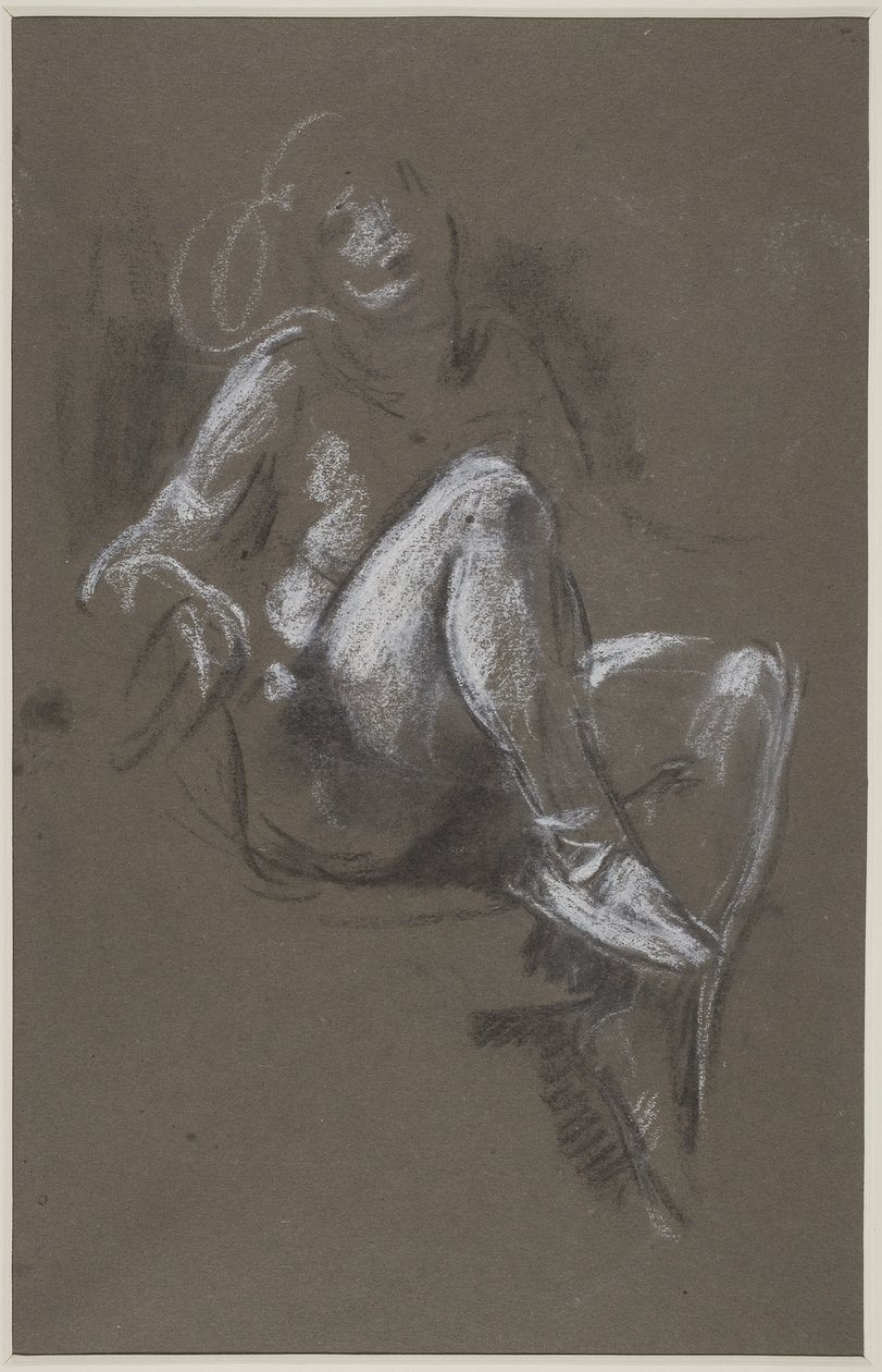 Sittande naken flicka med balettskor (krita på papper) av Henry Tonks