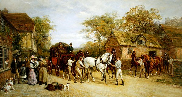 Väntar på värdshuset (olja på duk) av Heywood Hardy