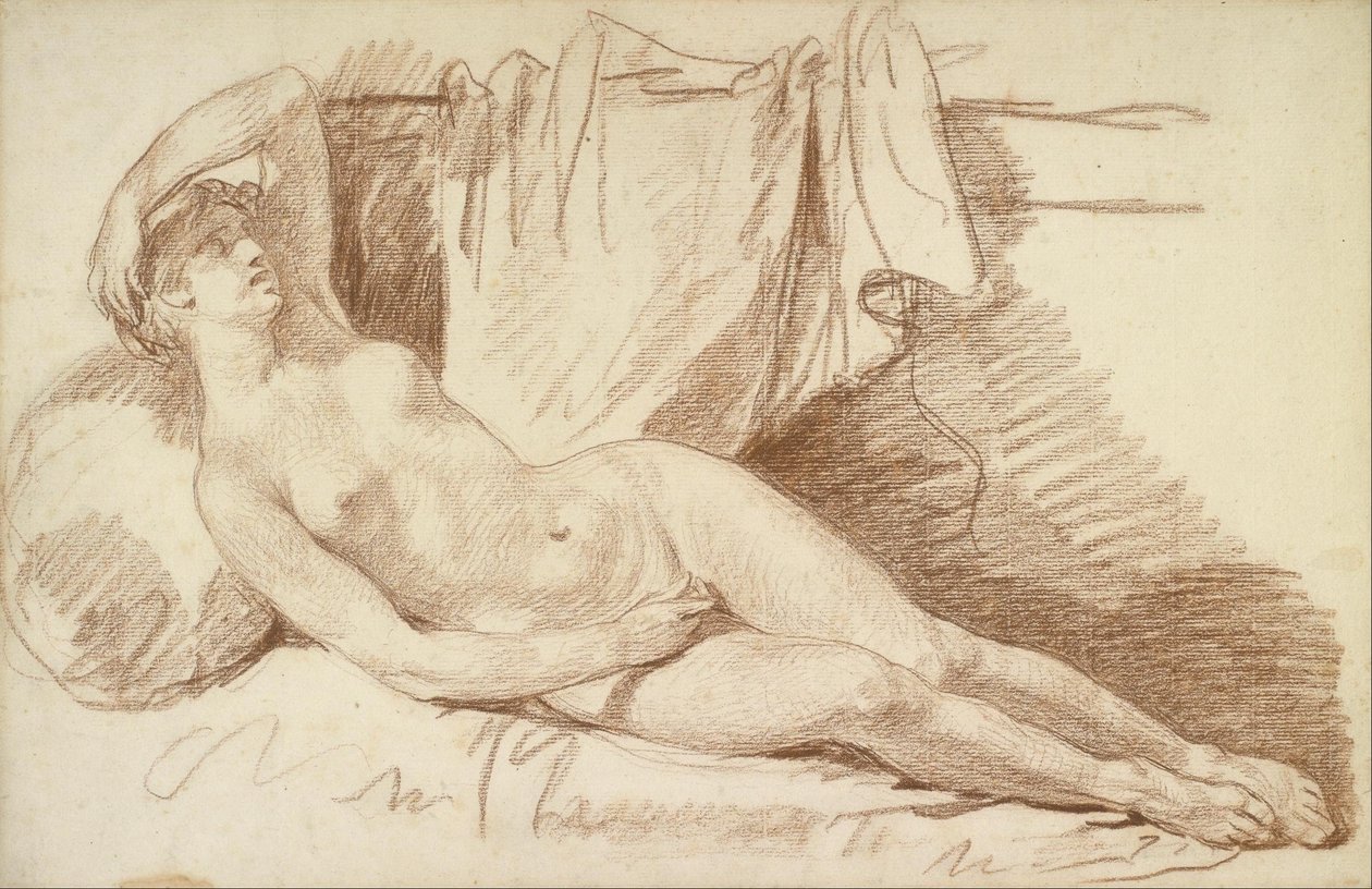 Liggande kvinnlig nakenbild: Studie till "Aegina besökt av Jupiter" av Jean Baptiste Greuze