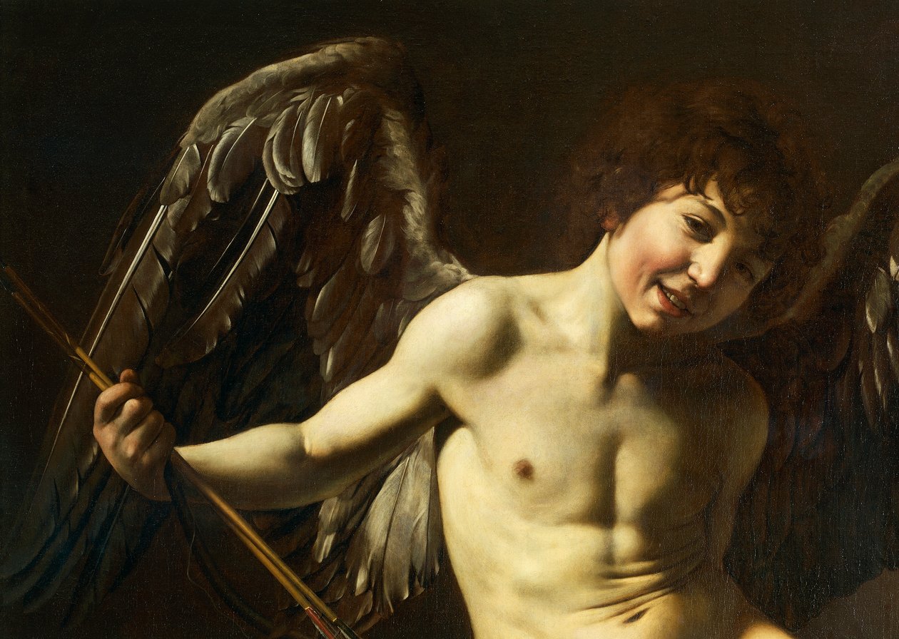 Amor, detalj från Amor Victorious, ca 1602 (olja på duk) av Michelangelo Merisi da Caravaggio