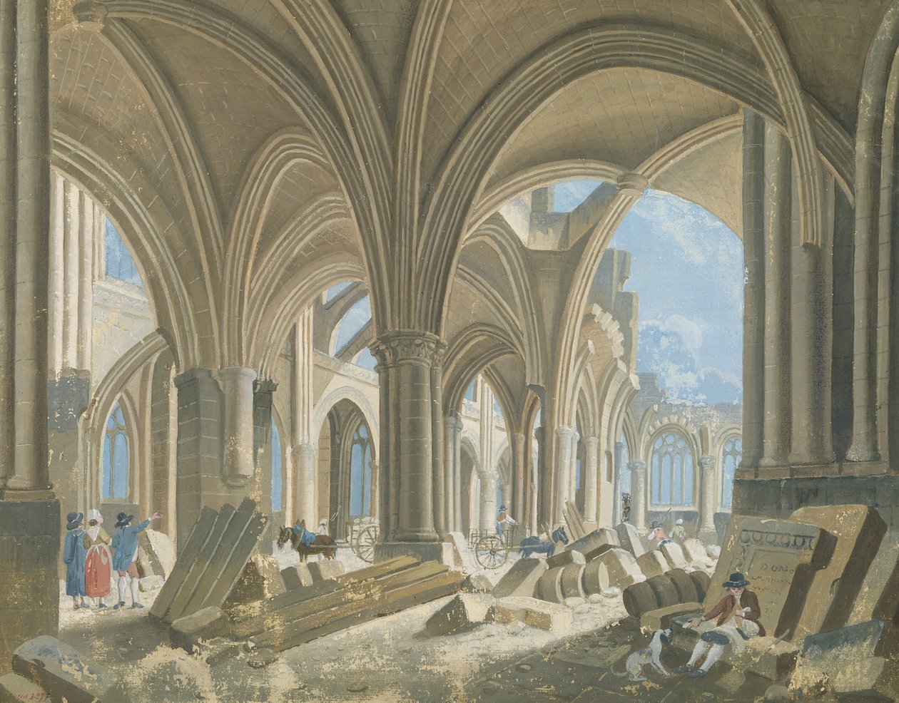 Rivning av kyrkan Saint-Jean-en-Greve, ca 1800 av Pierre Antoine Demachy