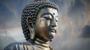 Buddhaporträtt sittande i fridfull meditation, inramad canvas på begäran av F. Abderrahim