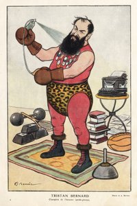 Porträtt av Tristan Bernard (1866-1947), fransk författare, tecknad serie av Barrere i "Fantasio"" i april 1915.