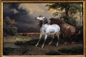 Hästar skrämda av stormen. Målning av Carle Vernet (1758-1835)
