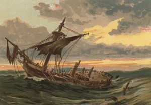 Solnedgång till sjöss, det övergivna skeppet av Edward Duncan
