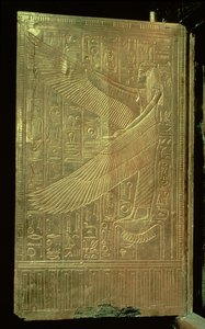 Gudinnan Isis från insidan av en av dubbeldörrarna till den tredje förgyllda helgedomen, från Tutankhamons grav (ca 1370-52 f.Kr.) New Kingdom (förgyllt trä)