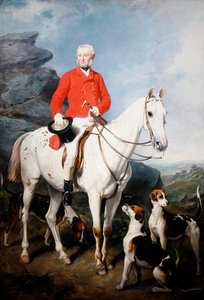 Porträtt av Charles Trelawny, Esq., Master of the Dartmoor Hunt, på sin favoritjägare Grimaldi, med hundarna Conqueror, Lounger och Windermere