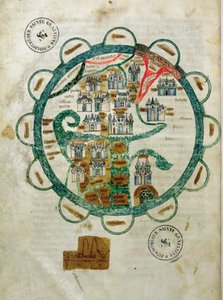 Ms 782 fol.16v. Karta över världen i form av en jordglob, miniatyr från Grandes Chroniques de Philippe le Hardi av French School