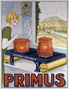 Affisch med reklam för Primus-hällen, tryckt av Dampenon & Elarue