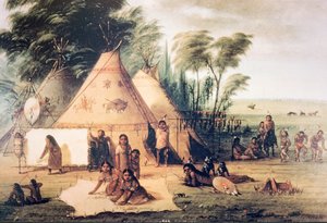 Village of the North American Sioux Tribe (färg litho)