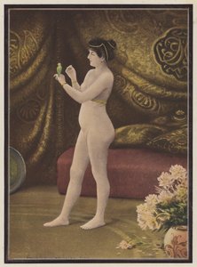 Favoriten, kvinnan med en husdjursfågel (färg litho)