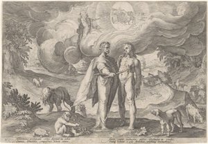 Prometheus skapar den första människan Metamorphoses of Ovid (serietitel) av Hendrick Goltzius (workshop of)