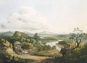 En vy nära Roode Sand Pass vid Kap det goda hoppet, graverad av J. Bluck (fl.1791-1831) 1809 (akvatint)