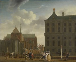 Nieuwe Kerk och rådhuset på dammen i Amsterdam, c.1780-90