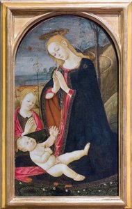 Tillbedjan av Kristus med den unge Johannes Döparen av Jacopo del Sellaio