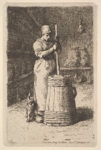 Kvinna som kärnar smör, 1855-56. av Jean Francois Millet