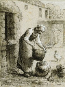 Kvinna som häller vatten i mjölkburkar av Jean Francois Millet
