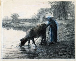 Kvinna som leder sin ko till vatten av Jean Francois Millet
