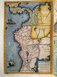 Guldavgivande regioner i Peru, Volym VII, Atlas Maior, av Joan Blaeu (1596-1673), kopparstick, 57,5x39 cm, Amsterdam