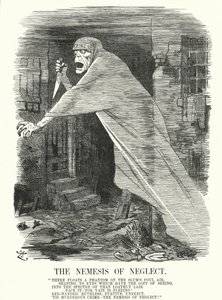 Punch cartoon: The Nemesis of Neglect - fattigdom och brottslighet i London vid tiden för Jack the Ripper-morden (gravyr)