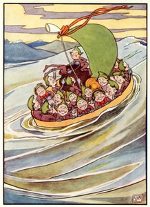 The Jumblies (färg litho) av Leonard Leslie Brooke