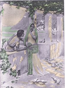 Restituta, illustration från Decameron of Boccaccio publicerad av Navarre Society 1930-talet (litho) av Louis Chalon