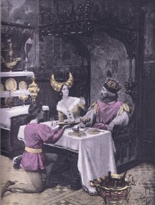 The middag av höns, illustration från Decameron av Boccaccio publicerad av Navarre Society 1930-talet (litho) av Louis Chalon