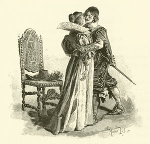 Illustration för De tre musketörerna (gravyr) av Maurice Leloir