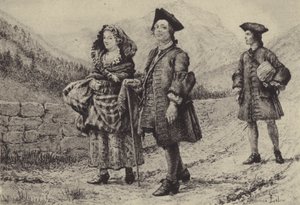 Jean-Jacques Rousseau på vägen med två följeslagare (gravyr) av Maurice Leloir