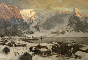 Utsikt från Reine i Lofoten, ca 1886 (olja på duk)