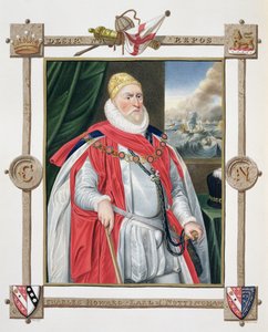 Porträtt av Charles Howard (1536-1624), 2:a baron av Effingham och 1:a earl av Nottingham från "Memoirs of the Court of Queen Elizabeth", efter ett porträtt av Daniel Mytens (1644-88) som publicerades 1825 (