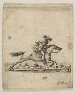 En ryttare med svärd i hand galopperande åt höger, andra ryttare galopperande..., ca. 1645-46. av Stefano della Bella