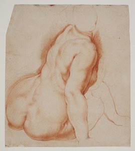 Nymfer och satyrer som samlar frukt. Nymf sitter i mitten förgrunden av Willem Panneels