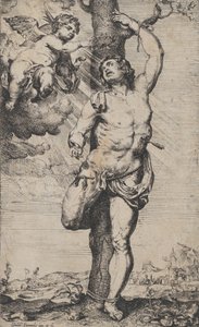 Sankt Sebastians martyrskap, med änglar som kröner honom uppe till vänster, ca. 1620-32.. av Willem Panneels