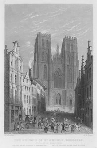 St Gudule-kyrkan, Bryssel, Carnival Masquerade (gravyr) av William Henry Bartlett