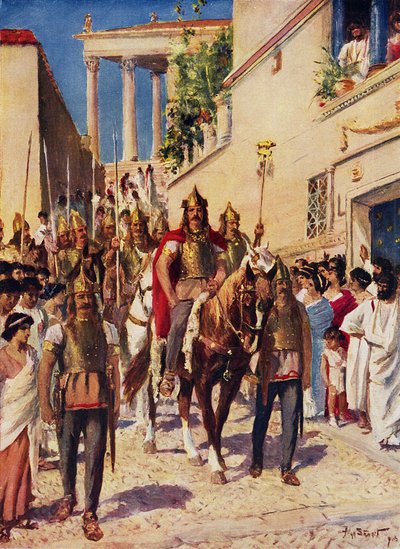 Alaric kommer in i Aten (färg litho) av Allan (after) Stewart