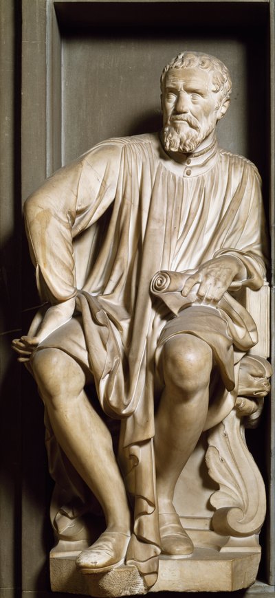 Porträtt av skulptören, målaren och arkitekten Michelangelo Buonarroti dit Michelangelo av Antonio Novelli