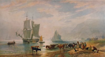 En sommarkväll: Landing Cattle, 1858, 1935 av Edward Duncan