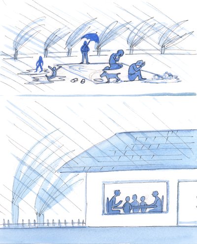 Familjen som har tak över huvudet och ett bord att äta på är väl förberedd för vardag och utbildning, 2003 (w/c på papper) av Elizabeth Wang