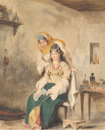 Saada, Abraham Ben-Chimols fru och Préciada, en av deras döttrar, 1832. av Eugène Delacroix
