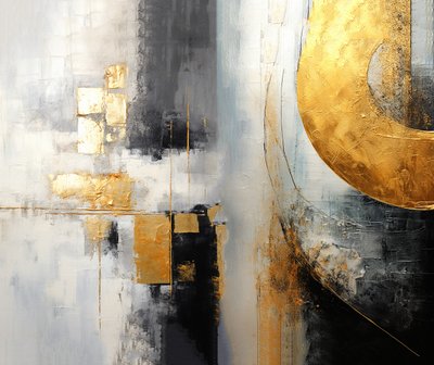Silver & gyllene abstrakt Intuitiv konstmålning, fyrkantiga konsttryck av F. Abderrahim