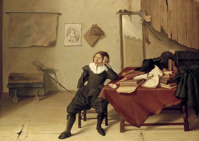 Interiör av ett rum med en man som sitter vid ett bord, 1600-talet av Jan Davidsz de Heem