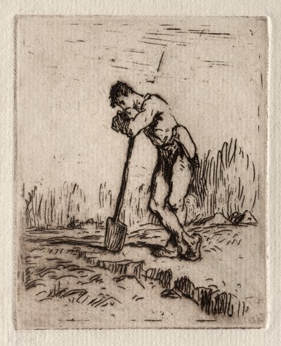 Man lutad på en spade. av Jean Francois Millet