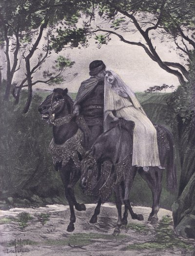 De flyktingar, illustration från Decameron av Boccaccio publicerad av Navarre Society 1930-talet (litho) av Louis Chalon