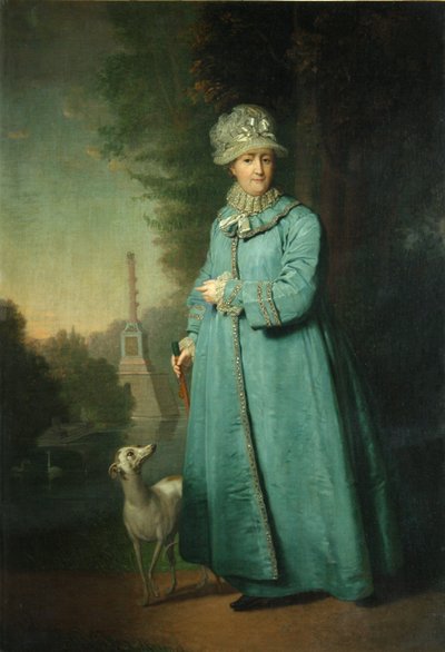 Katarina II promenerar i parken vid Tsarskoye Selo med Chesme-kolonnen i bakgrunden, 1794 av Vladimir Lukich Borovikovsky
