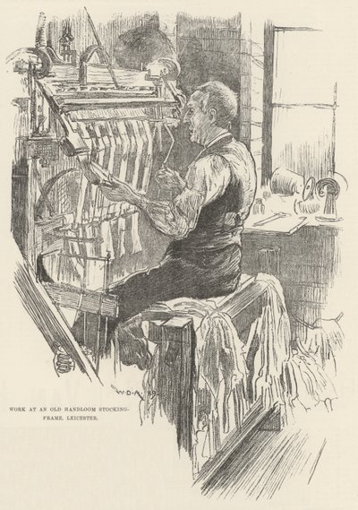 Arbeta på en Old Handloom Stocking-Frame, Leicester av William Douglas Almond
