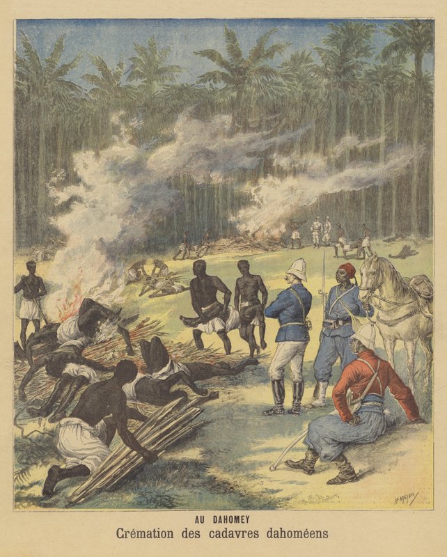 Kremering av döda Dahomeans kroppar, Dahomey av after Henri Meyer